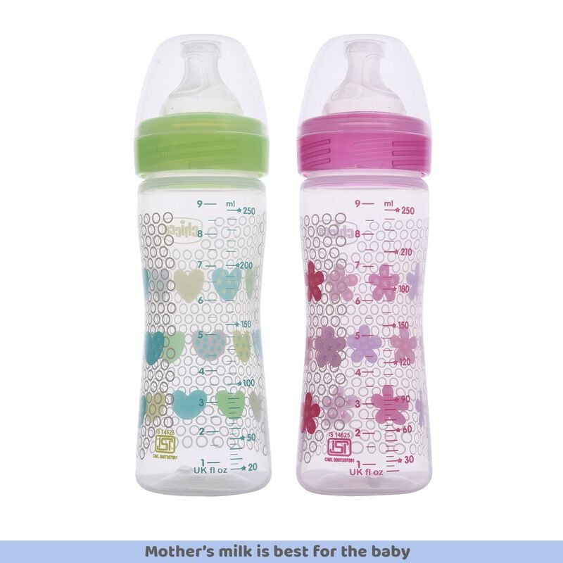 Well-Being Bi-Pack Feeding Bottle (250ml, Medium) (Pink Green) image number 2